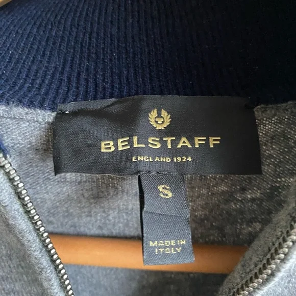 Belstaff Grey and Navy Striped Wool Quarter Zip Sweater Size S - Picture 4 of 8